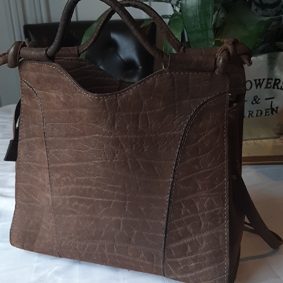 HOLT RENFREW Made In FRANCE Brown Suede Handbag - Picture 2 of 6
